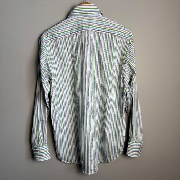 TailorByrd Men's L Multicolor Striped‎ Long Sleeve Casual Dress Shirt Flip Cuff - Picture 7 of 14